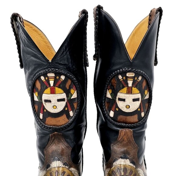 Custom 9D Hand Tooled/ Painted Native American Chief boots Vintage 1995 Western - Picture 12 of 16